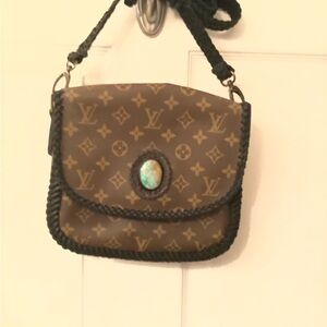 Upcycled Brown Designer Crossbody Bag